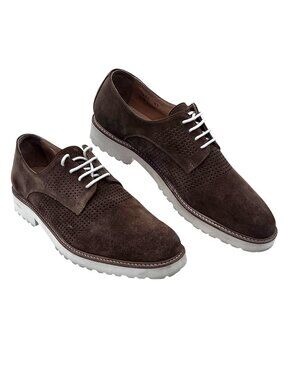 Ron White Mens Brown Suede Leather Derby Shoes Size 8 Made In Italy Extralight